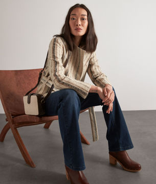 Picture of ROMANE CREAM STRIPED WOOL SHORT COAT